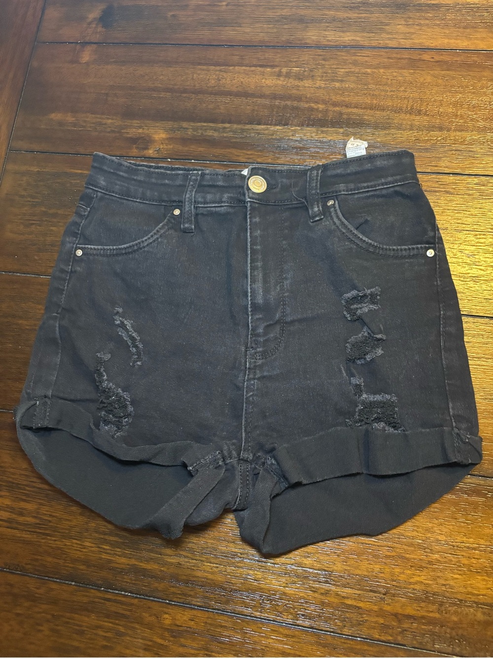 High-Waist Black Distressed Women's Denim Shorts